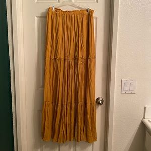 Forever 21. Bohemian Layered Maxi Skirt. Mustard Skirt. Layered Skirt.